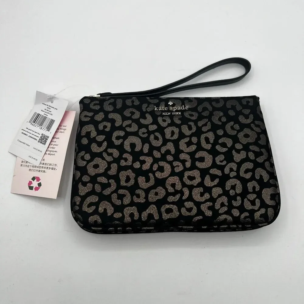 Kate Spade NWT Black and Brown Leopard Print Chelsea Wristlet